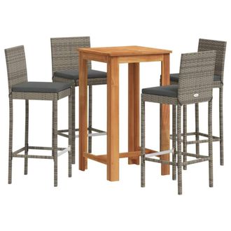 Berkfield Home 5 Piece Garden Bar Set Grey Solid Wood Acacia & Poly Rattan