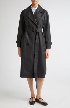 Max Mara Fiorito Water Repellent Twill Trench Coat in Black at Nordstrom, Size 14