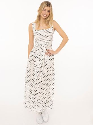 Zwillingsherz Maxikleid ZWILLINGSHERZ Classic Dots, Damen, Gr. L/XL, N-Gr, wei&szlig;, Obermaterial: 59% Viskose, 30% Baumwolle, 11% Leinen, Kleider Maxikleid, kn&ouml;chellan