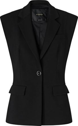 Pinko Pinko, Jassen, Dames, Zwart, L, Leer, Mouwloos Jasje met Vorm