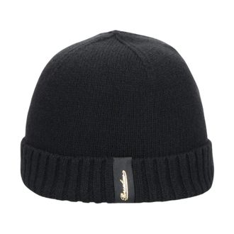 Borsalino Zachte Eco Cashmere Geribbelde Boord Beanie - unisex - Hoeden - Zwart - ONE Size - Kasjmier - Accessoires