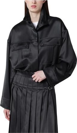 Durazzi Milano Jassen, Dames, Zwart, S, Glanzende Viscose Shirt Jacket