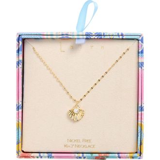 Leith Faux Pearl Shell Pendant Necklace in White- Gold at Nordstrom Rack