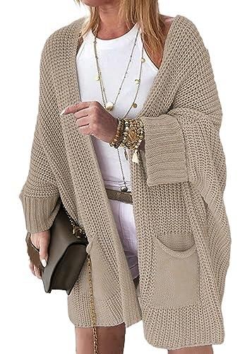 TOMWELL Gilet Femme Hiver Cardigan Long Tricot Veste Ouvert Épais