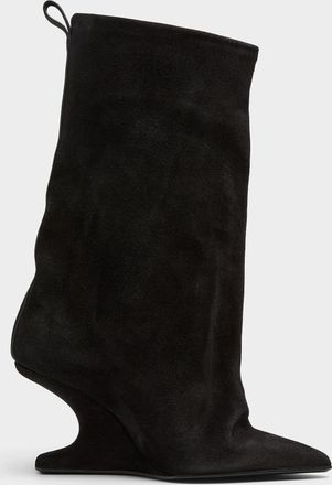 Rick Owens Womens Cantilever heel flared suede boots