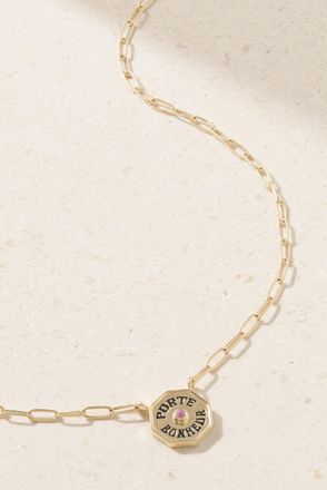 Marlo Laz Collana In Oro 14 Carati E Smalto Con Zaffiro Porte Bonheur Wee