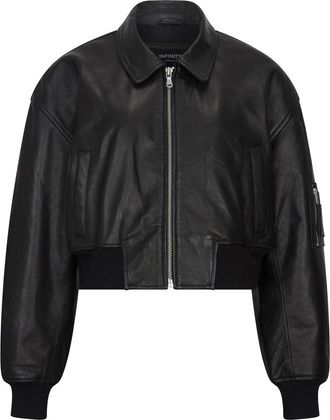 TruClothing Cropped Bomber Leather Jacket