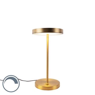 QAZQA Moderno L&aacute;mpara De Mesa Moderna De Bronce Con Led - Disco Vidrio /acero Redonda Incluye Led Max. 1 X 18 Watt - Qazqa