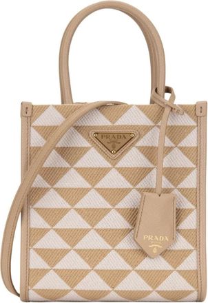 Prada Fabric and Leather Handbag - female - Prada - Handbags - Beige - ONE SIZE - Bags