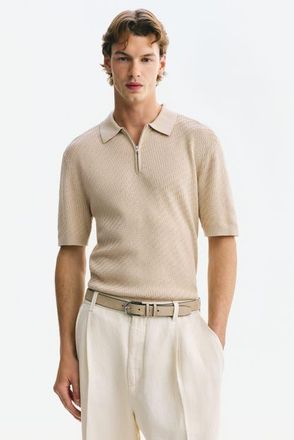 H&M Slim Fit Textured Polo Shirt in Beige at Nordstrom, Size X-Large