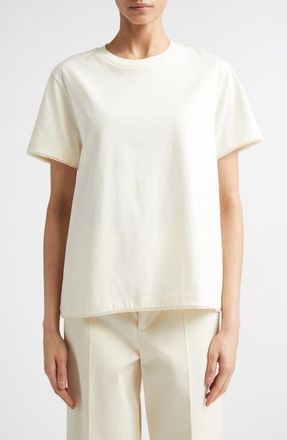 Moncler Scalloped Trim Cotton T-Shirt in White at Nordstrom, Size Xx-Small