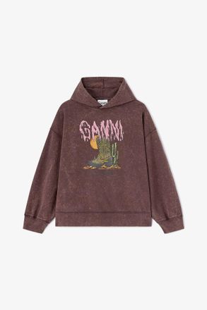 Ganni Brown Vintage Wash Hoodie - Size XXS Organic Cotton
