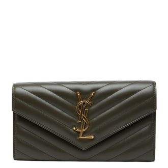Saint Laurent Khaki Leather Long Wallet (Bi-Fold) (Pre-Owned)