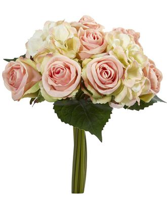Nearly Natural Set Of 6 12In Rose And Hydrangea Bouquet Artificial Flower