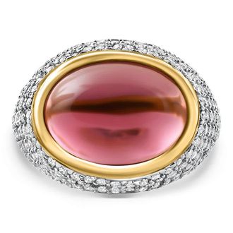 Pompeii3 11.17Ct Tourmaline & Pave Diamond East West Ring 14k Yellow Gold Lab Grown Size: 6