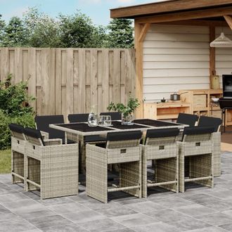 vidaXL Set De Comedor De Jard&iacute;n 11 Pzas Y Cojines Rat&aacute;n Sint&eacute;tico Gris Vidaxl