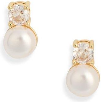 Nordstrom Rack Cubic Zirconia & Faux Pearl Stud Earrings in Clear- White- Gold at Nordstrom Rack