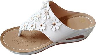 Generic Elegant Ladies Leather Flower Clip Toe Platform Heel Summer Sandals for Women Comfortable Footwear (White, 4.5)