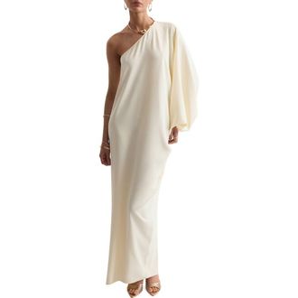 Mango One-Shoulder Maxi Dress in Ecru at Nordstrom, Size 8