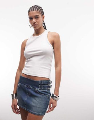 True Religion Minigonna di jeans lavaggio blu medio stile Y2K