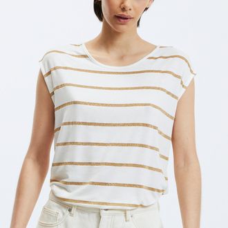 Pieces T-shirt met glanzende strepen, laag uitgesneden rug