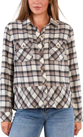 BILLY T Ryan Plaid Ruffle Peplum Button-Up Shirt in Serene Plaid at Nordstrom, Size X-Large