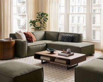 Castlery Jonathan Side Chaise Sectional Sofa Right Facing, Performance Twill Moss, Modular, Low-Profile for Castlery