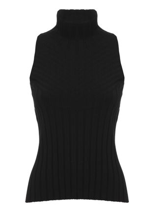 D.exterior Black Ribbed Viscose Tank Top