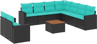 vidaXL Set De Sof&aacute;s De Jard&iacute;n 10pzas Con Cojines Rat&aacute;n Sint&eacute;tico Negro Vidaxl