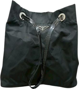 Prada Pre-owned Nylon Triangle Logo Black Tote Bag - Dames - Vintage Shopper - Zwart - ONE Size - Nylon - Vintage