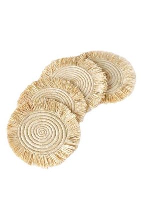 Indego Africa Raffia Fringe Set of 4 Coasters in Natural at Nordstrom