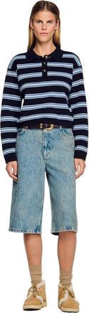 Sandro Striped polo sweater in Navy Blue at Nordstrom, Size X-Small