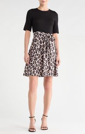 Eliza J Short Sleeve Fit & Flare Dress in Leopard at Nordstrom Rack, Size 18 (Similar To 14W)