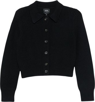 A.P.C. Ribbed Knit Cropped Cardigan With Classic Collar