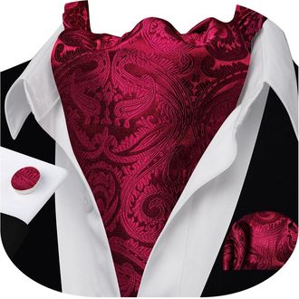 Barry.Wang Mens Cravat Tie Silk Ascot Paisley Scarf Self Ties Pocket Square Cufflinks Set Dress Wedding