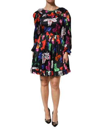 Msgm Womens Floral Ruffle Long Sleeve Mini Womens Dress