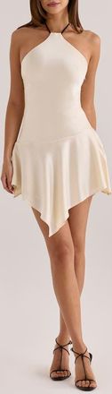 House of CB Larissa Satin Halter Minidress in Vintage Cream at Nordstrom, Size X-Large