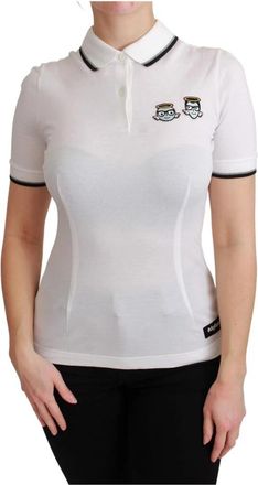 Dolce & Gabbana Angel Geborduurde Polo T-shirt - Dames - Polos - Wit - 2XS - Katoen - Tops