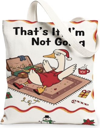 Generic Holiday Goose Canvas Tote Bags, Cute Animal Illustration Reusable Grocery Bags, Winter Joyful Lightweight Washable Shoulder, White, 13x15 Inch