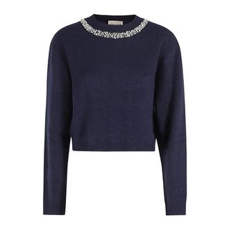 Semicouture Elegante Sofia Jurk voor Vrouwen - Dames - Ronde hals truien - Blauw - M - Wol - Truien & Vesten