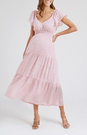 Angel Maternity Baby Shower Ruffle Sleeve Maternity Dress in Pink at Nordstrom, Size X-Large