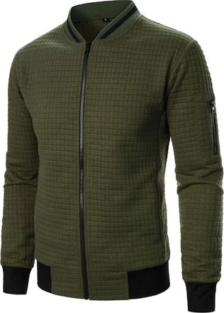 Generic Mens Jackets Waffle Bomber Jackets Classic Long Sleeve Zip Up Regular Fit Stand Collar Spring Autumn Jacket Versatile Cozy Solid Color Casual Outwear 