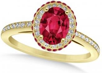 Allurez Oval Lab Ruby & Diamond Halo Engagement Ring 14k Yellow Gold (2.00ct)