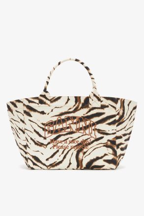 Ganni White Tote XXL in Zebra