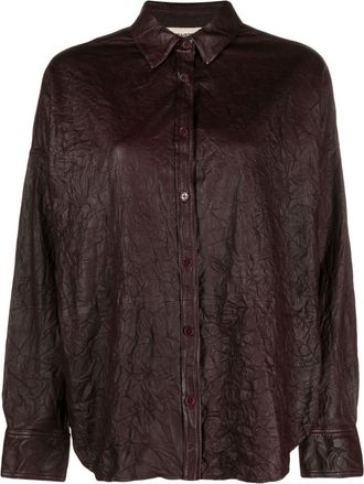 Zadig&Voltaire Tamara crinkled leather shirt - women - Lamb Skin - L - Brown