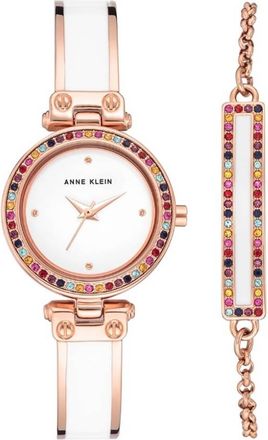 Anne Klein Quartz Crystal White Dial Ladies Watch and Bracelet Set AK/3974WTST