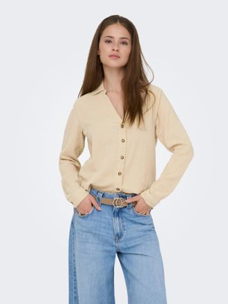 Only Langarmbluse ONLY ONLTHYRA LIFE L/S REGULAR SHIRT NOOS WVN, Damen, Gr. XL, oxford tan, Web, Obermaterial: 100% Baumwolle, unifarben, regular fit h&uuml;ftb