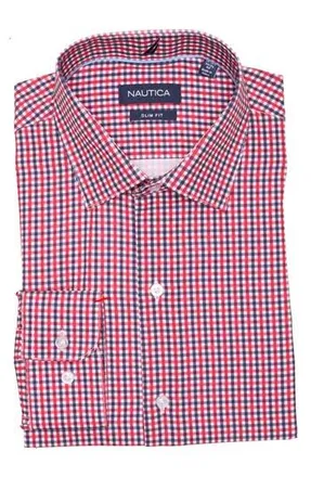 Nautica Slim Fit Check Print Dress Shirt in Red at Nordstrom Rack, Size 14.5 - 32/33