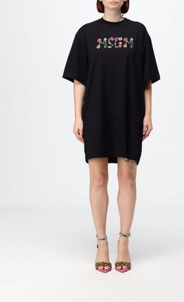 Msgm Mini abito T-shirt in cotone con logo a contrasto e spalle scese