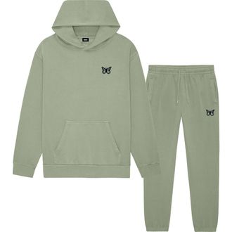 Dalix Butterfly Midweight Fleece Relaxed Sweatsuit in Oil Green at Nordstrom, Size 3X-Large